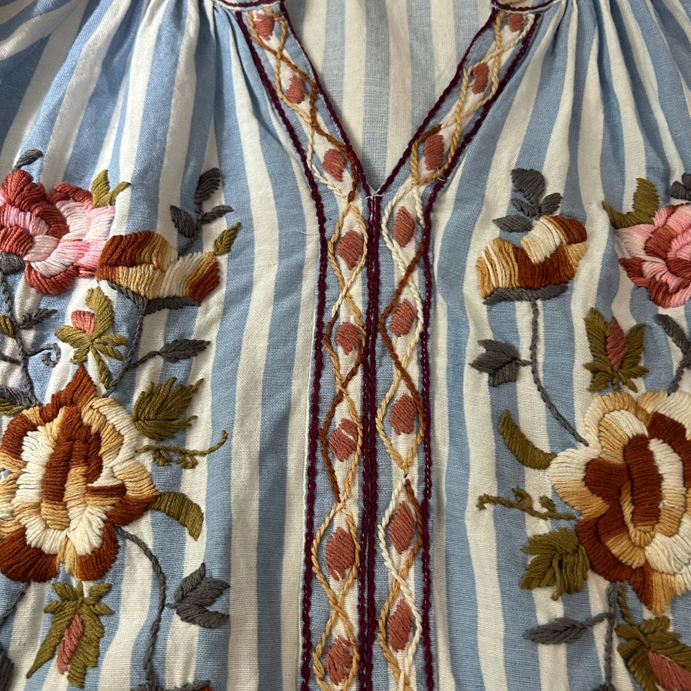 ANU‎ Cotton Floral Embroidered Boho Striped Top L-XL - Picture 6 of 9